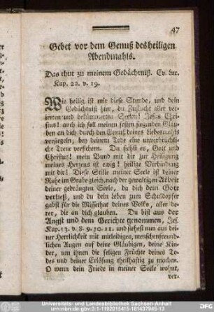 Gebet vor dem Genuß des heiligen Abendmahls.