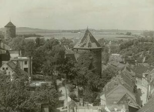 Bautzen, Blick vom Schülertor, Ansicht mit Gerberstraße und Nikolaiturm