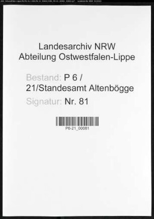 Sterberegister Standesamt Altenbögge
