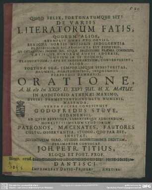 De variis literatorum fatis