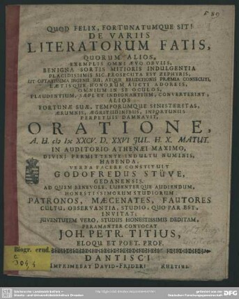 De variis literatorum fatis