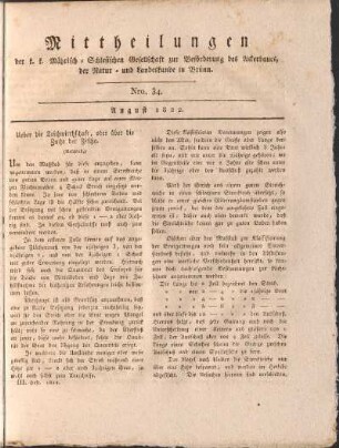 Mittheilungen. Nro. 34. August 1822.
