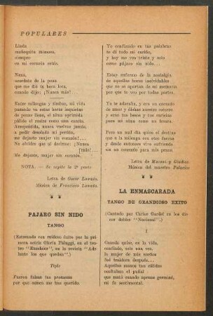 La enmascarada : Tango de grandioso exito
