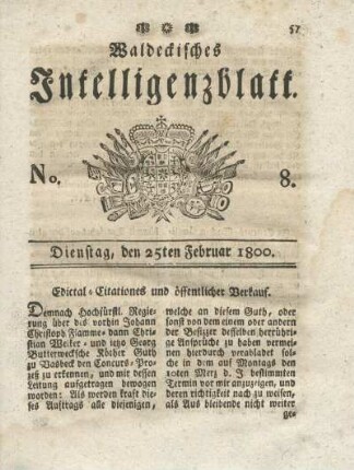 No. 8, Dienstag, den 25ten Februar 1800