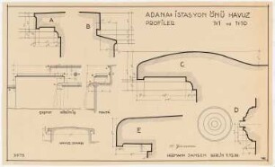 Stadtplanung, Adana Wasserbassin: Schnitt 1:1, Schnitt 1:10, Detailansichten 1:50