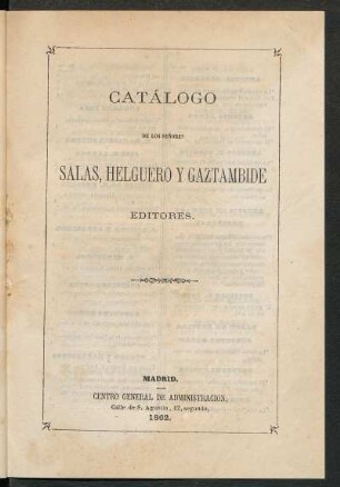 Catálogo de Salas, Helguero y Gaztambide, editores