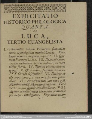 Exercitatio Historico-Philologica Quarta. De Luca, Tertio Evangelista