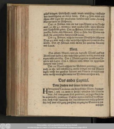 Das ander Capittel. Vom Lentzen und seiner witterung.