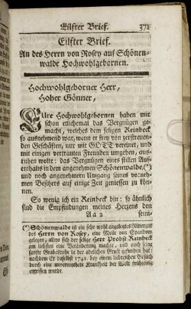 Eilfter Brief. An des Herrn von Rosen auf Schönenwalde Hochwohlgebornen.
