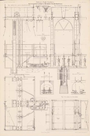 Bahnhof Friedrichstraße, Berlin: Details Aufzüge (aus: Atlas zur Zeitschrift für Bauwesen, hrsg. v. F. Endell, Jg. 35, 1885)