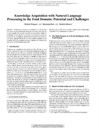 Knowledge Acquisition with Natural Language Processing in the Food Domain: Potential and Challenges
