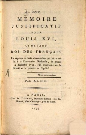 Mémoire justificatif pour Louis XVI.