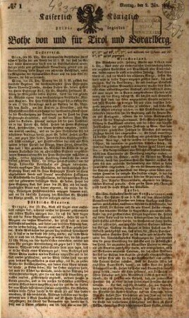 Kaiserlich-Königlich privilegirter Bothe von und für Tirol und Vorarlberg. 1837