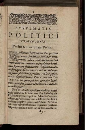 Systematis Politici Praecognita
