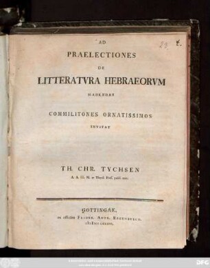 Ad Praelectiones De Litteratvra Hebraeorvm Habendas