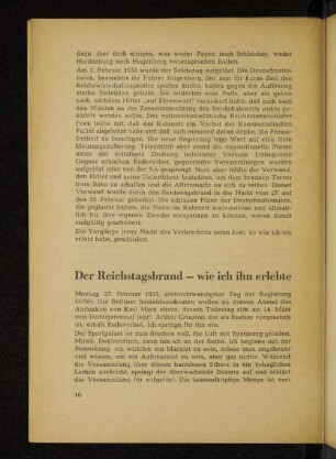 Der Reichstagsbrand - wie ich ihn erlebte