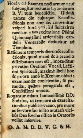 Ordo Diurnus pro Sacra Animi Collectione A Dominis Sodalibus Congregationis Majoris Academicae Ingolstadii ... instituta