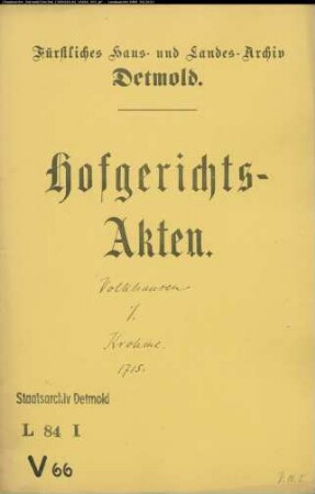 Volkhausen, Advokat gegen Krohme in der Bremke - Schuldforderung