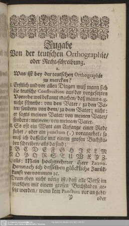 Zugabe Von der teutschen Orthographie oder Recht-schreibung