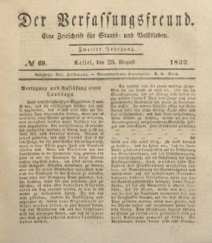 № 69. Cassel, den 29. August 1832.