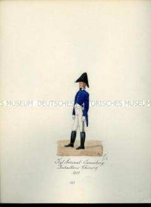Uniformdarstellung, Bataillons-Chirurg, 1811. Aus: Sammelmappe "Sachsens Militär", Königliche Arsenalsammlung.