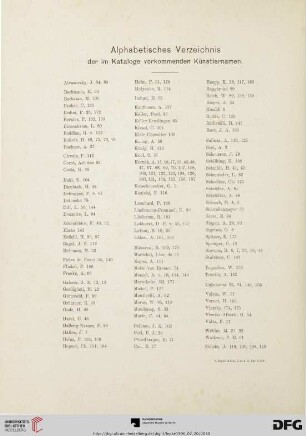 Alphabetisches Verzeichnis der im Kataloge vorkommenden Künstlernamen