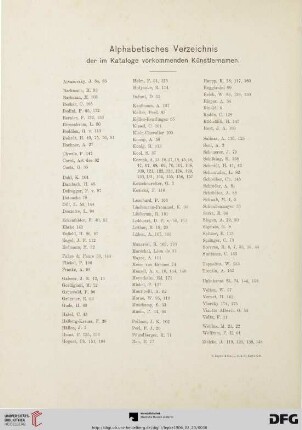 Alphabetisches Verzeichnis der im Kataloge vorkommenden Künstlernamen