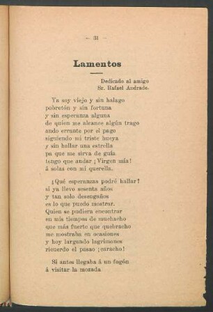 Lamentos : Dedicado al amigo Sr. Rafael Andrade