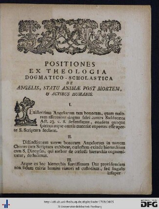 Positiones Ex Theologia Dogmatico-Scholastica De Angelis, Statu Animae Post Mortem, Et Actibus Humanis.