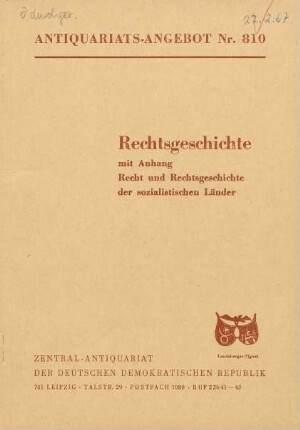 Nr. 810: Rechtsgeschichte mit Anhang Recht und Rechtsgeschichte der sozialistischen Länder