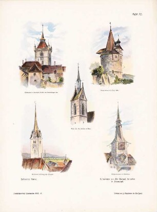 Schweizer Türme, Basel, Zug, Solothurn: Perspektivische Ansichten (aus: Architekt. Rundschau, hrsg.v. Eisenlohr & Weigle, 1907)