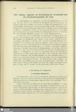 VIII. Anhang. Apparate zur Bestimmung der Temperatur und des Feuchtigkeitsgehaltes der Luft