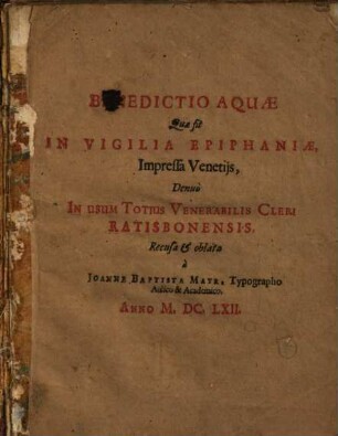 Benedictio Aquae Quae fit In Vigilia Epiphaniae
