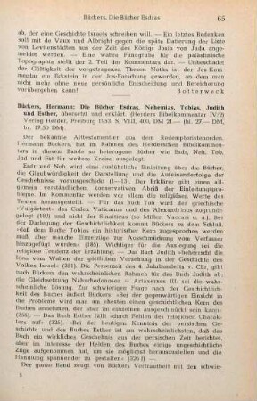 65-66 [Rezension] Die Bücher Esdras, Nehemias, Tobias, Judith und Esther
