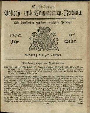 41tes Stueck, Montag den 9ten October 1775