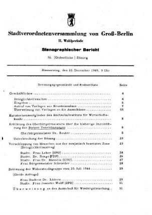 Nr. 36, 22. Dezember 1949, Ordentliche Sitzung