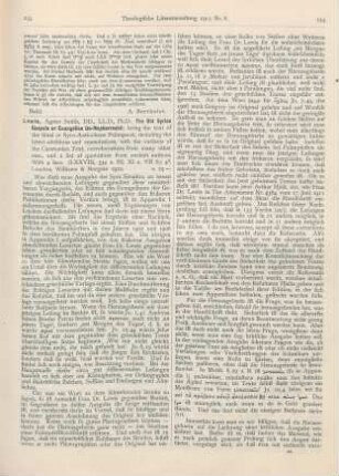 233-235 [Rezension] Lewis, Agnes Smith, The Old Syriac Gospels or Exangelion Da-Mepharreshê; being the text of the Sinai or Syro-Antiochene Palimpsest