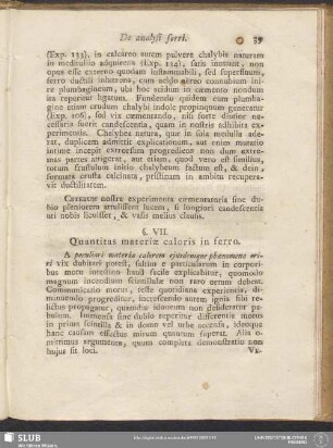 §. VII. Quantitas materiae caloris in ferro