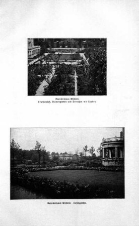 Krankenhaus Westend. Brunnenhof, Blumengarten und Terrassen mit Lauben ; Abbildung: Krankenhaus Westend. Rosengarten