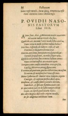 P. Ovidii Nasonis Fastorum Liber IIII.
