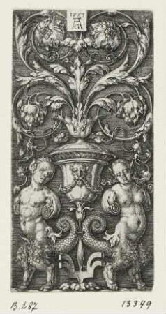 Ornament mit Vase zwischen zwei Chimären