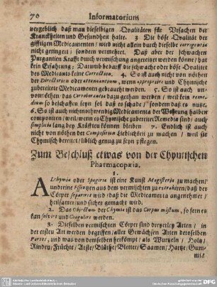Zum Beschluß etwas von der Chymischen Pharmacopaeia.