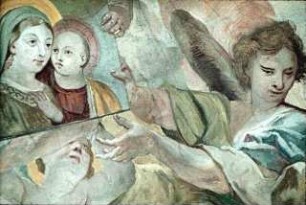 Pilger folgen dem von Engeln getragenen Gnadenbild der "Mutter vom guten Rat" von Genazzano