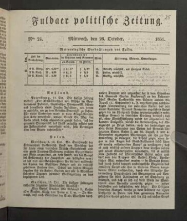 Mittwoch, den 26. October. 1831