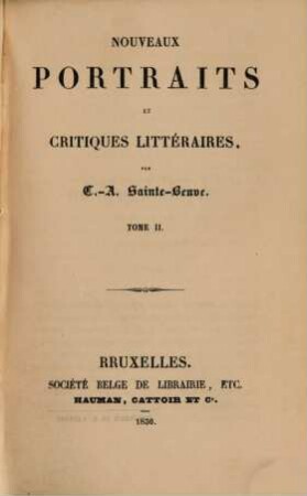 Nouveaux Portraits et critiques litteraires, 2
