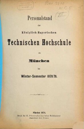 Personalstand. 1878/79