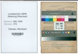 Entnazifizierung Bernhard Clahsen , geb. 06.10.1912 (Bahnbeamter)