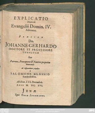 Explicatio elenktikē Evangelii Domin. IV. Adventus