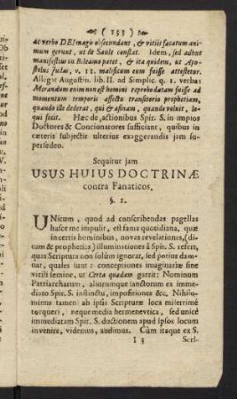 133-151, Sequitur jam usus huius doctrinae contra Fanaticos.