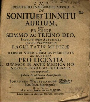 Disputatio Inauguralis Medica De Sonitu Et Tinnitu Aurium